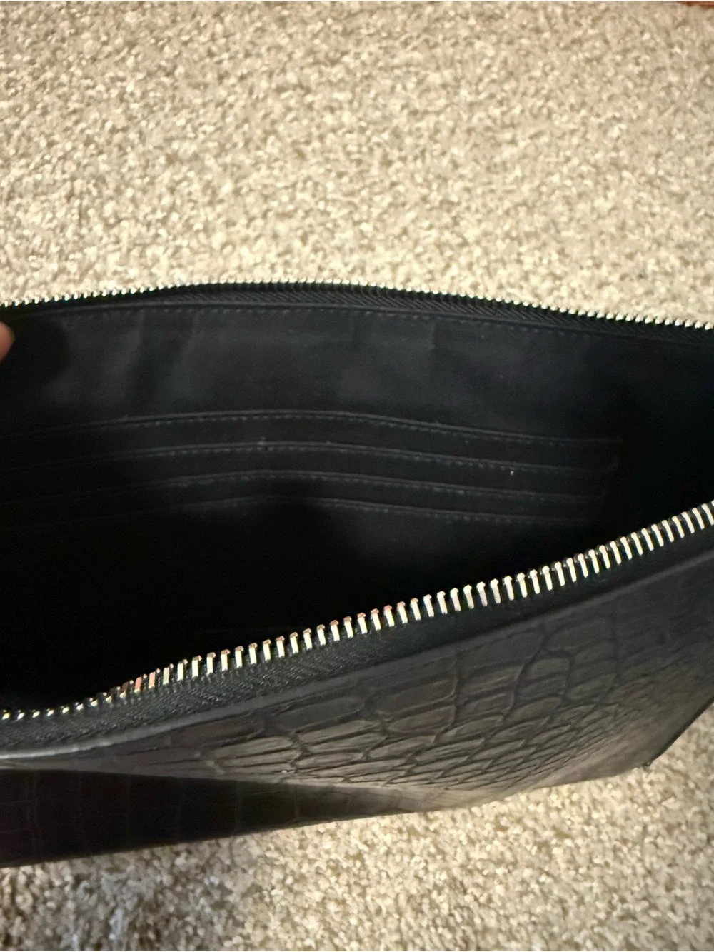 Authentic YSL Croc-Embossed Leather Black Zip Pouch